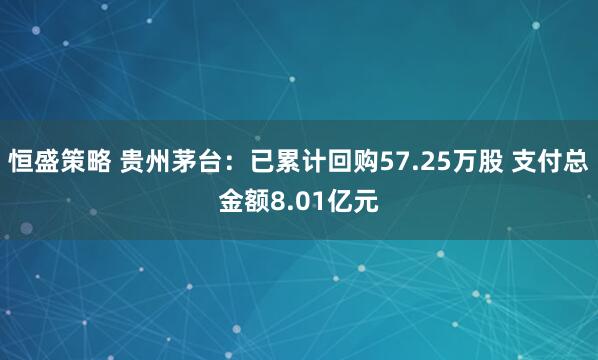 恒盛策略 贵州茅台：已累计回购57.25万股 支付总金额8.01亿元
